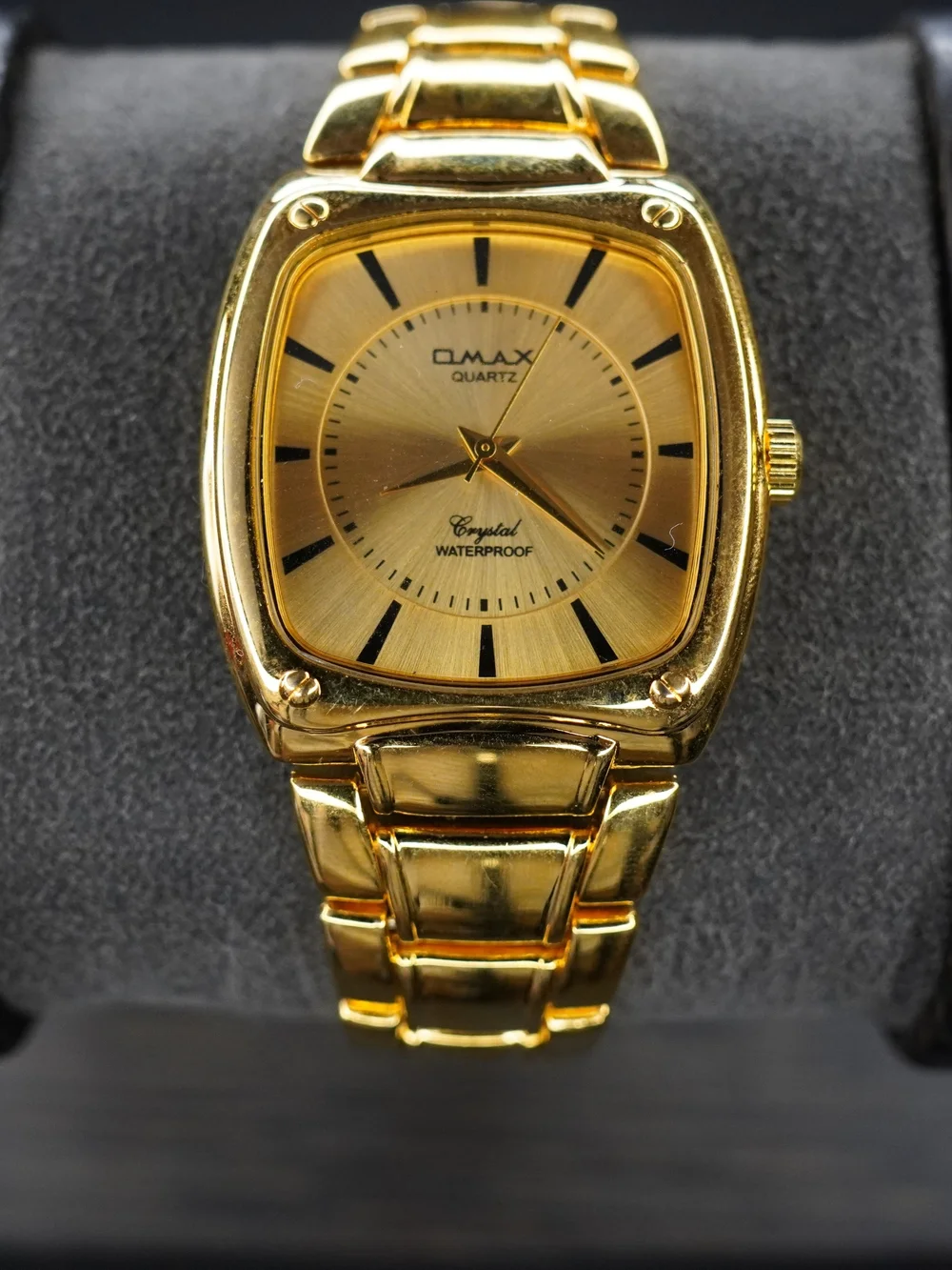Omax HBC191 Quartz Gold-Tone Square Analog Watch Gold Dial Crystal